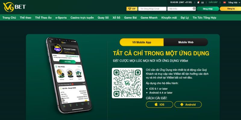 Ứng dụng V9Bet cho phép cá cược mọi lúc mọi nơi 